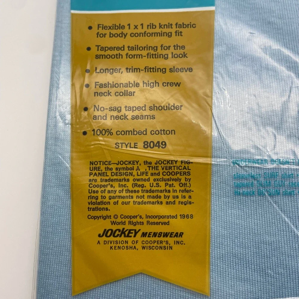NOS Jockey Life Tapered Super Brute Shirt Mens M Light Blue Stretch Rib 1968 - Picture 4 of 5